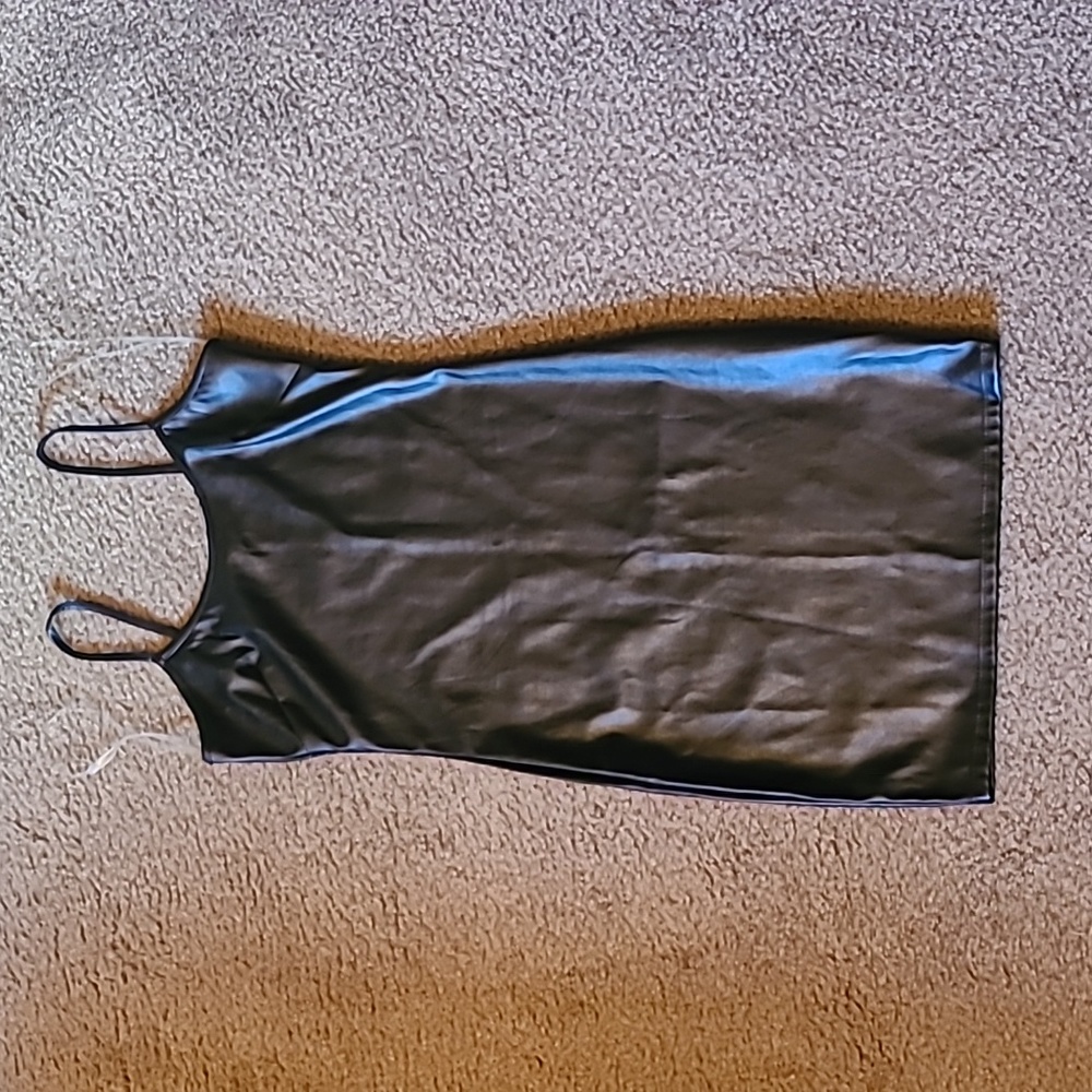 Spaghetti Strap Faux Leather Dress
